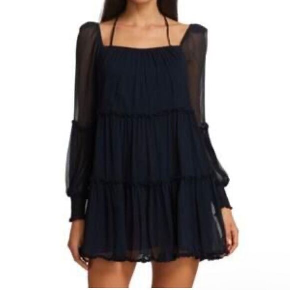 Cinq à Sept Navy Chiffon Halter Dress - Picture 1 of 13